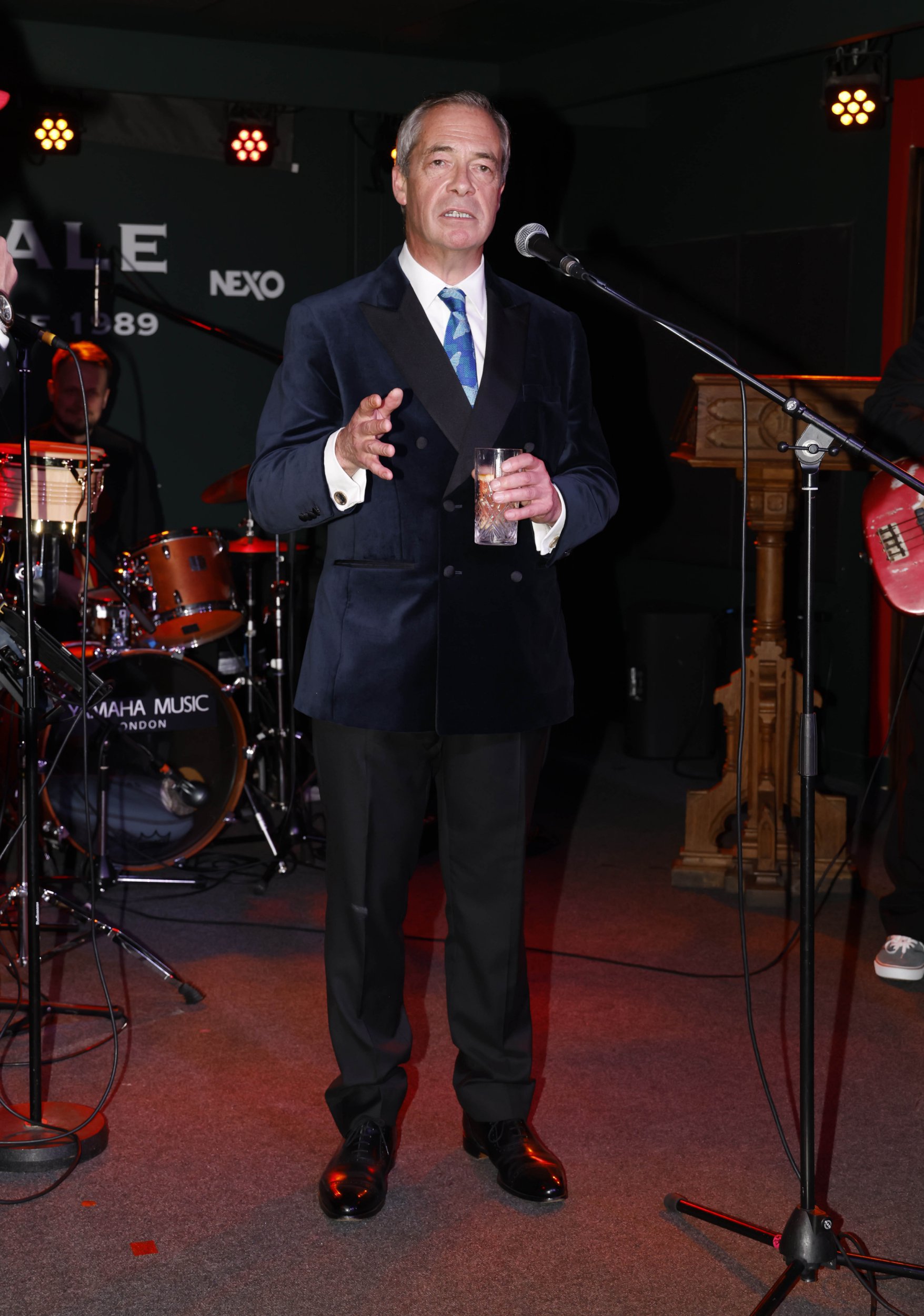 Nigel Farage giving a speech at his 60th birthday party.